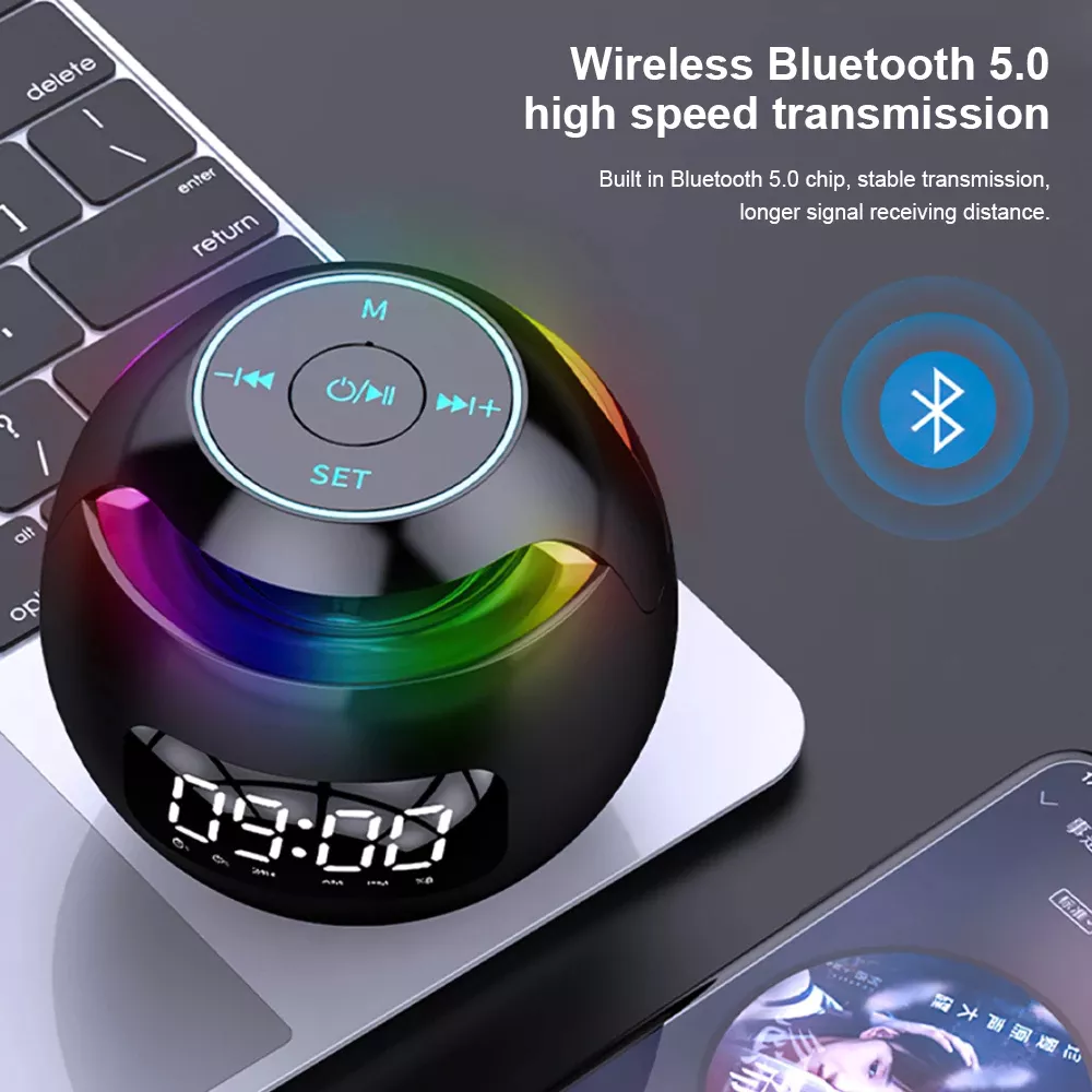 Portable Bluetooth 5.0 Wireless Speaker Ball Shape with Clock Alarm and Music Player