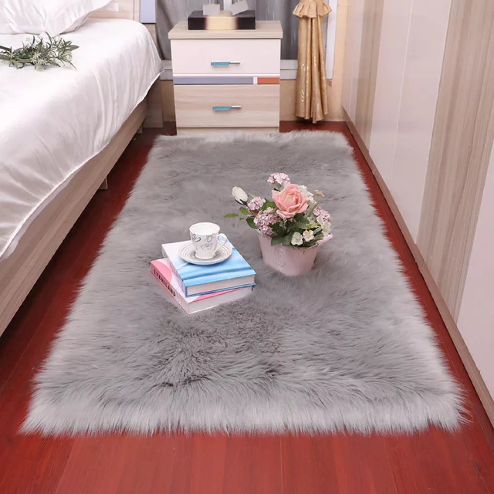 Soft Faux Sheepskin Fur Rectangle Fluffy Carpet for Sofa