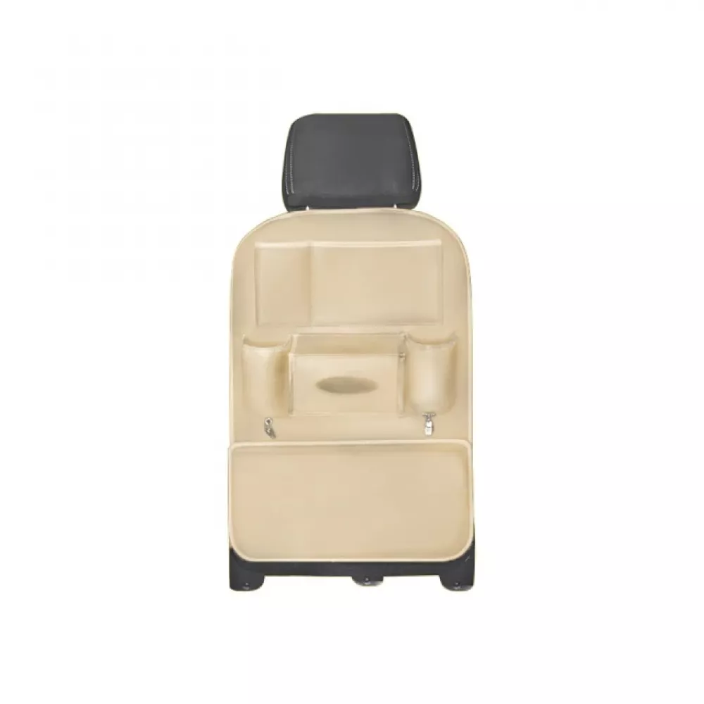 Multi-Pocket PU Leather Seat Back Organizer Travel Box For Car, Kids Storage Bottles and Tissue Box