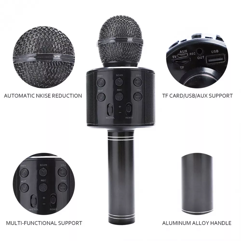 Portable Professional Wireless Microphone and Home KTV Handheld Microphone with Bluetooth Speaker for Kids
