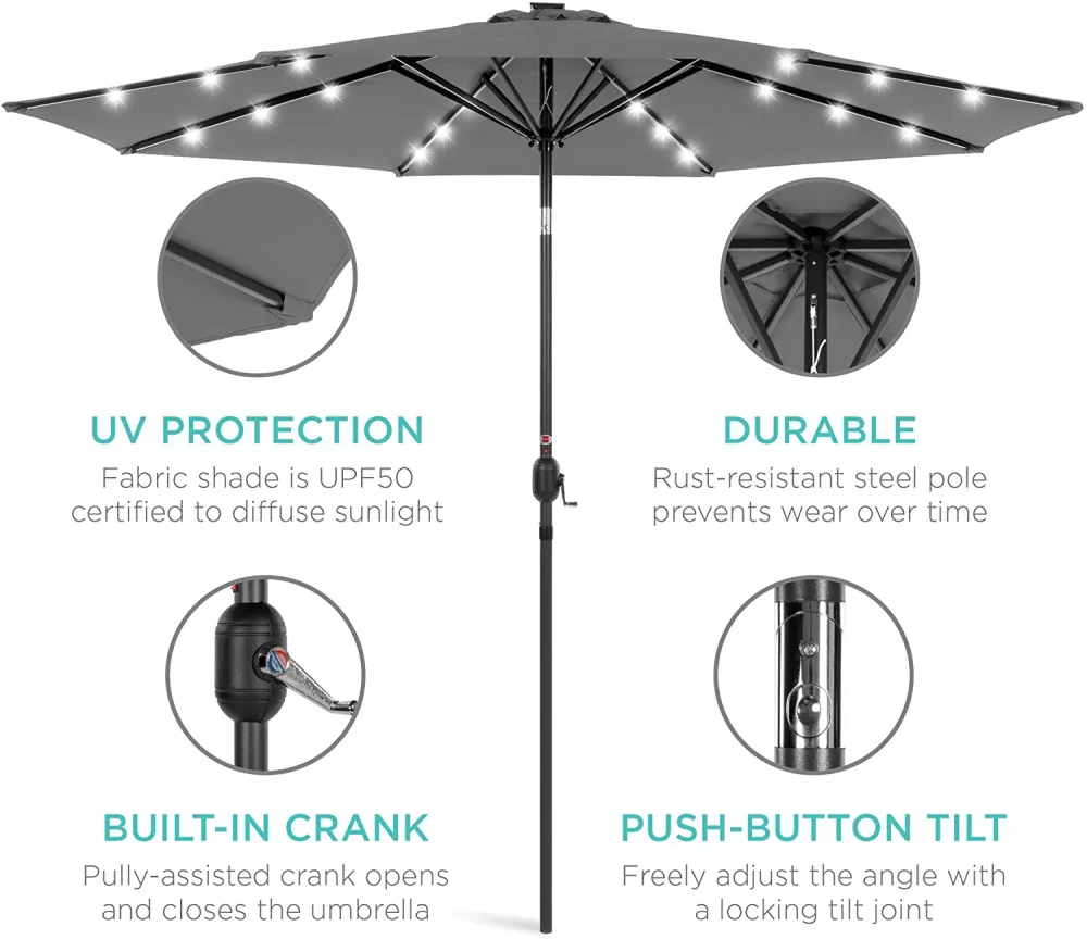 Outdoor Patio Polyester LED Umbrella