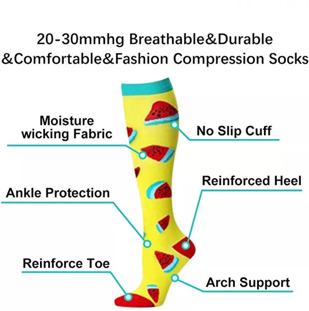 Fashion Women and Men Compression Nursing Socks Fits Swelling, Running, Flight Travel, Sports, Outdoor, Hiking