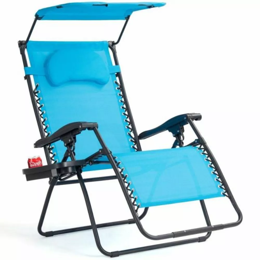Adjustable Folding Shade Reclining Chairs with Canopy, Pillow and Drink Tray 