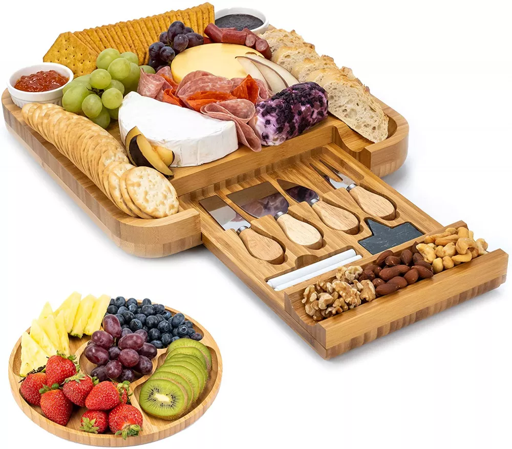 Bamboo Cheese Board and Cheese Cutting with Knife Set