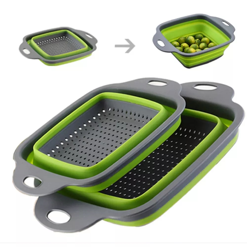 2Pcs Collapsible Colander and Kitchen Foldable Strainer Basket Square Shape For Fruit Vegetable Washing and Drainer Kitchen