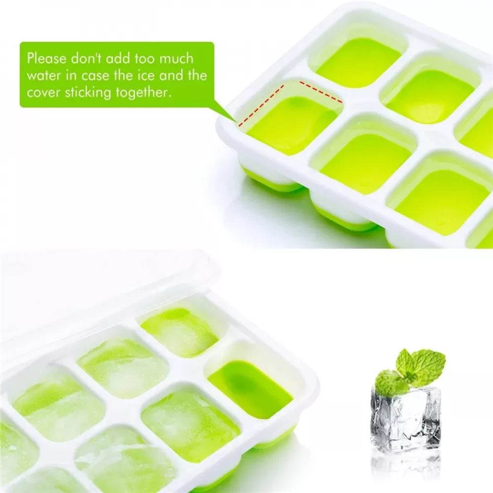 Ice Cube Trays Silicone and Flexible Spill-Resistant with Removable Lid