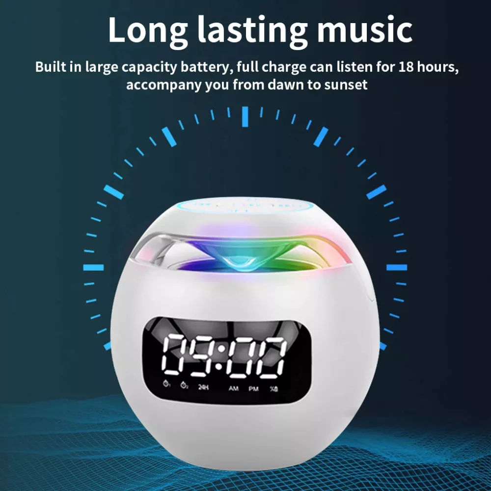 Portable Bluetooth 5.0 Wireless Speaker Ball Shape with Clock Alarm and Music Player