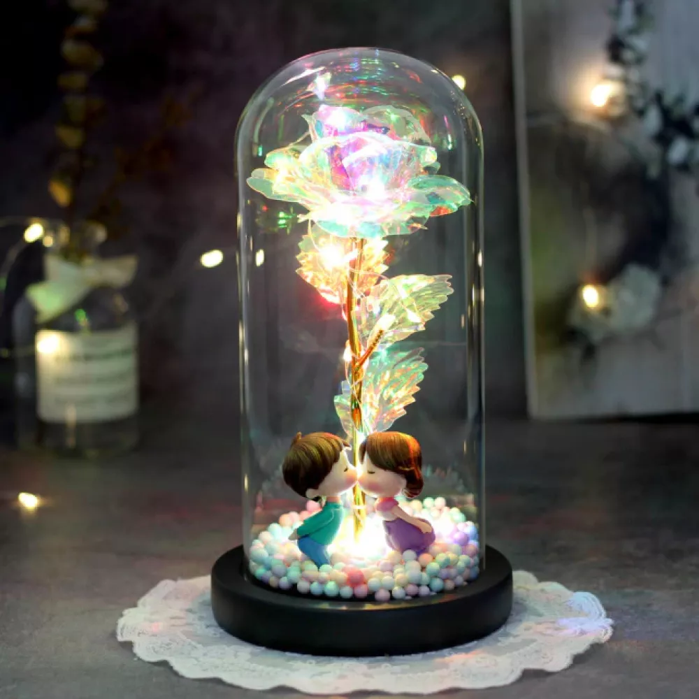 Artificial Flower Beauty And Beast Rose In Glass Dome for Mother/Father's Day Gift, Decor Wedding and Valentines Day Gift