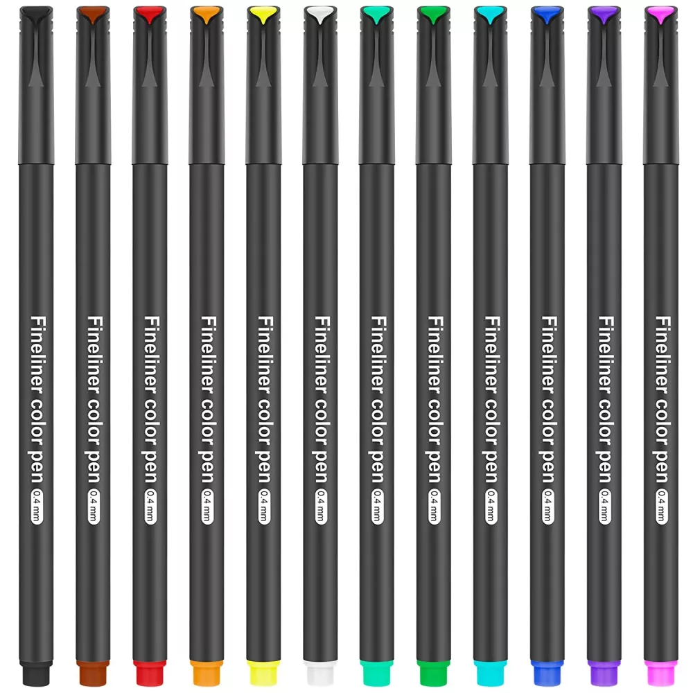 12 Colors Fine liner Color Pens and Fine Point Markers for Journaling, Writing, Note Taking, Drawing, Coloring for Office and School Supplies