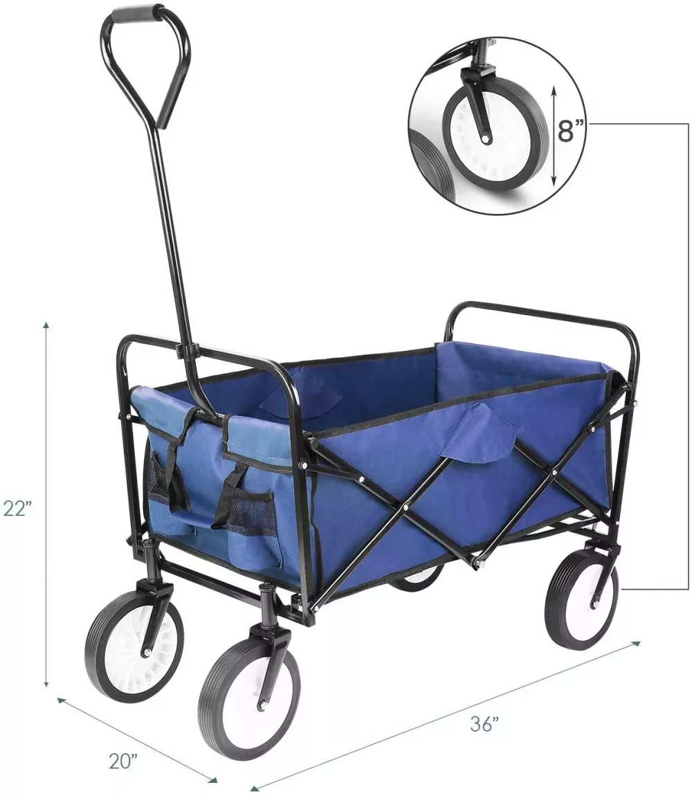 Portable Hand Folding Outdoor Utility Wagon for Heavy Duty, Garden, Shopping with All Terrain Wheels and Bag