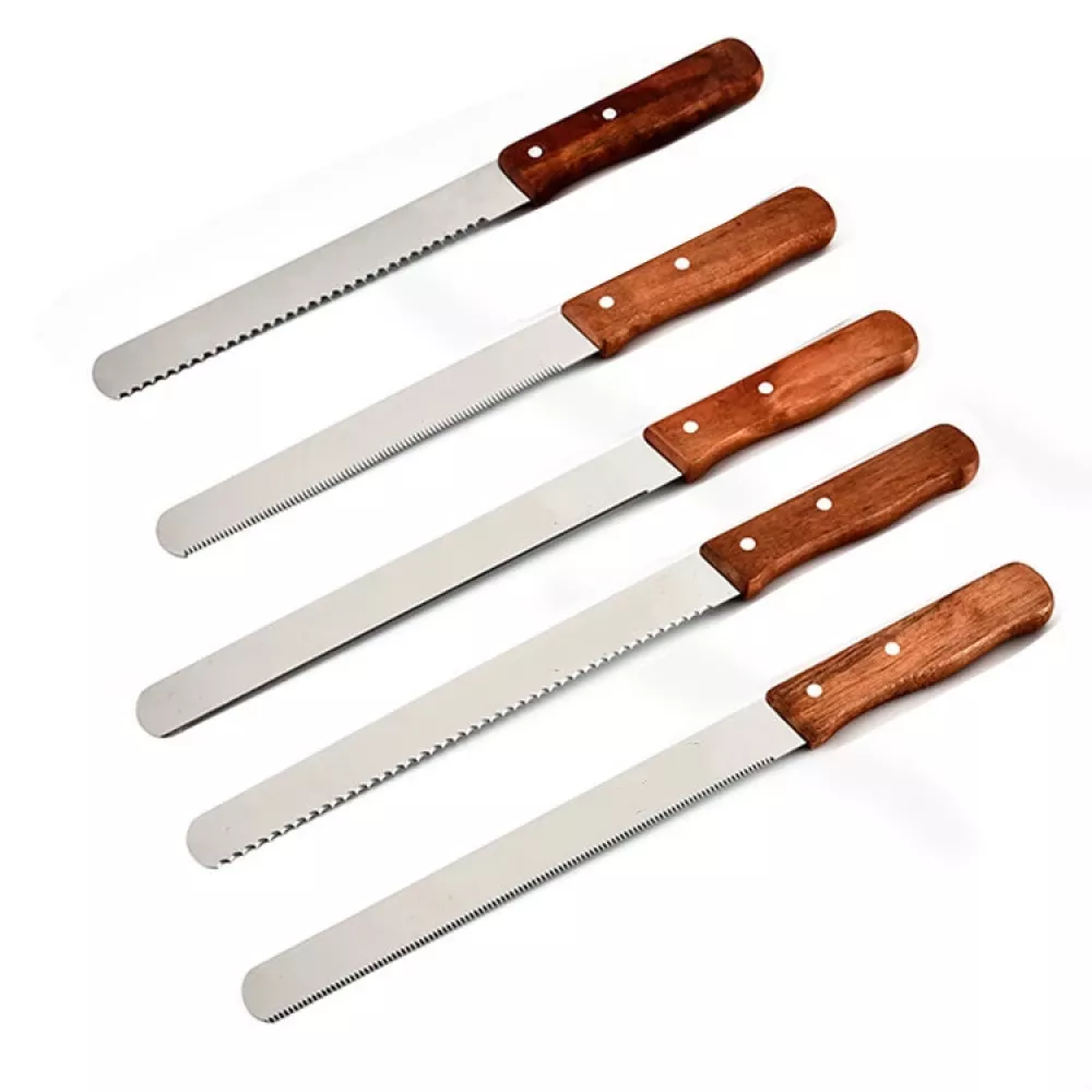 Stainless Steel Bread Knife Serrated, Cake Spatula with Wooden Handle Using in Kitchen, Cutting, Baking, Pastry Tools (12 inch-Big zigzag)