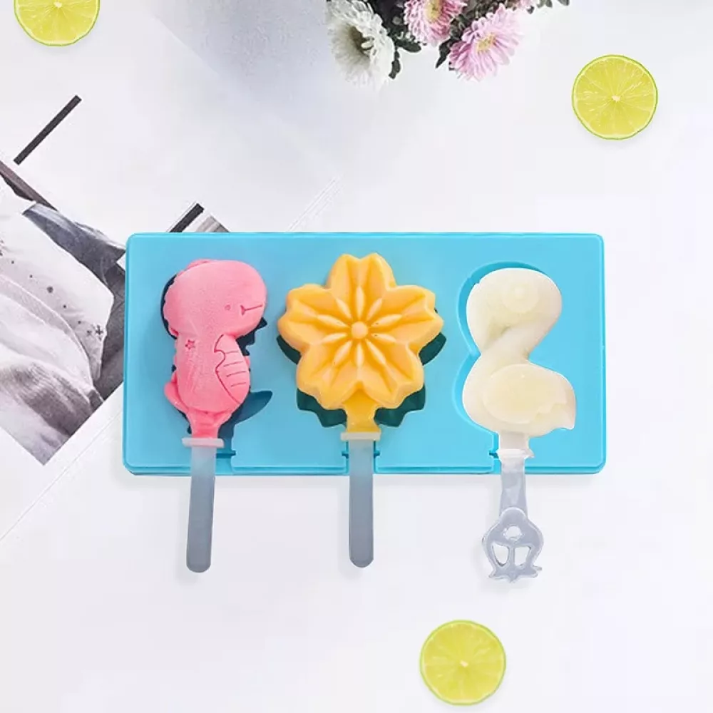 Ice Cream Mold Silicone Popsicle With Lids and Sticks Cute Cartoon