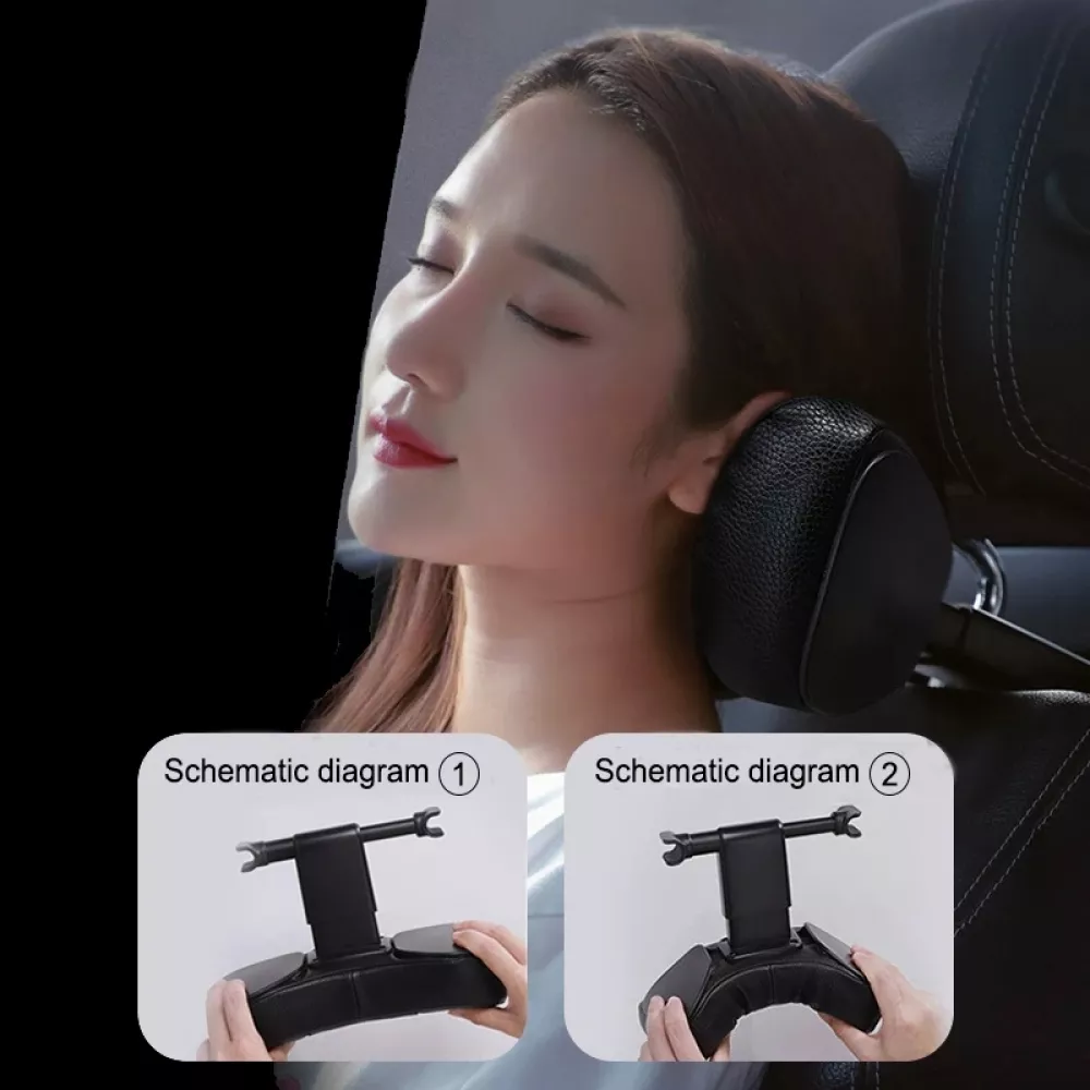 Car Neck Pillow Adjustable and Leather Headrest for Travel