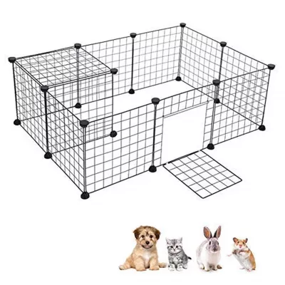 Foldable Pet Barrier Iron Fence with Door for Indoor and Outdoor, Pet Playpen Fence Cage with Gate