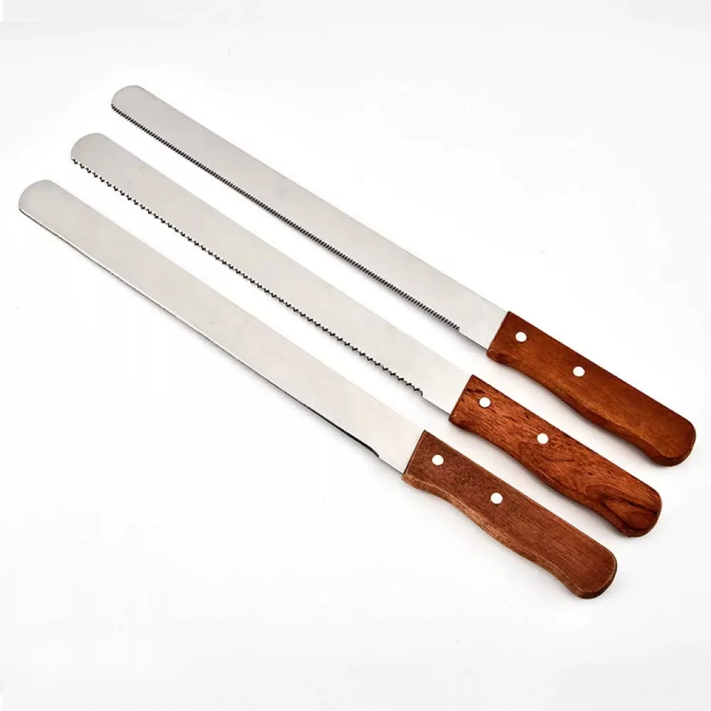 Stainless Steel Bread Knife Serrated, Cake Spatula with Wooden Handle Using in Kitchen, Cutting, Baking, Pastry Tools (12 inch-Big zigzag)