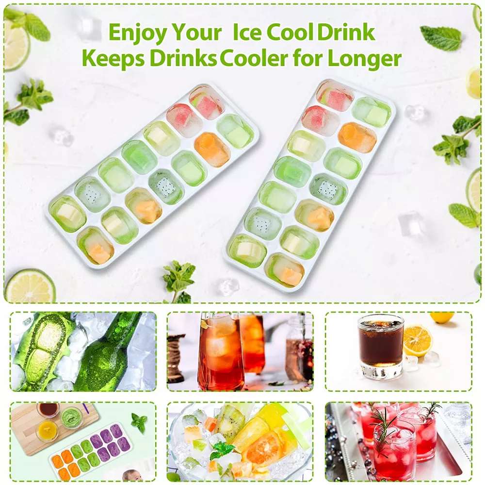 Ice Cube Trays Silicone and Flexible Spill-Resistant with Removable Lid