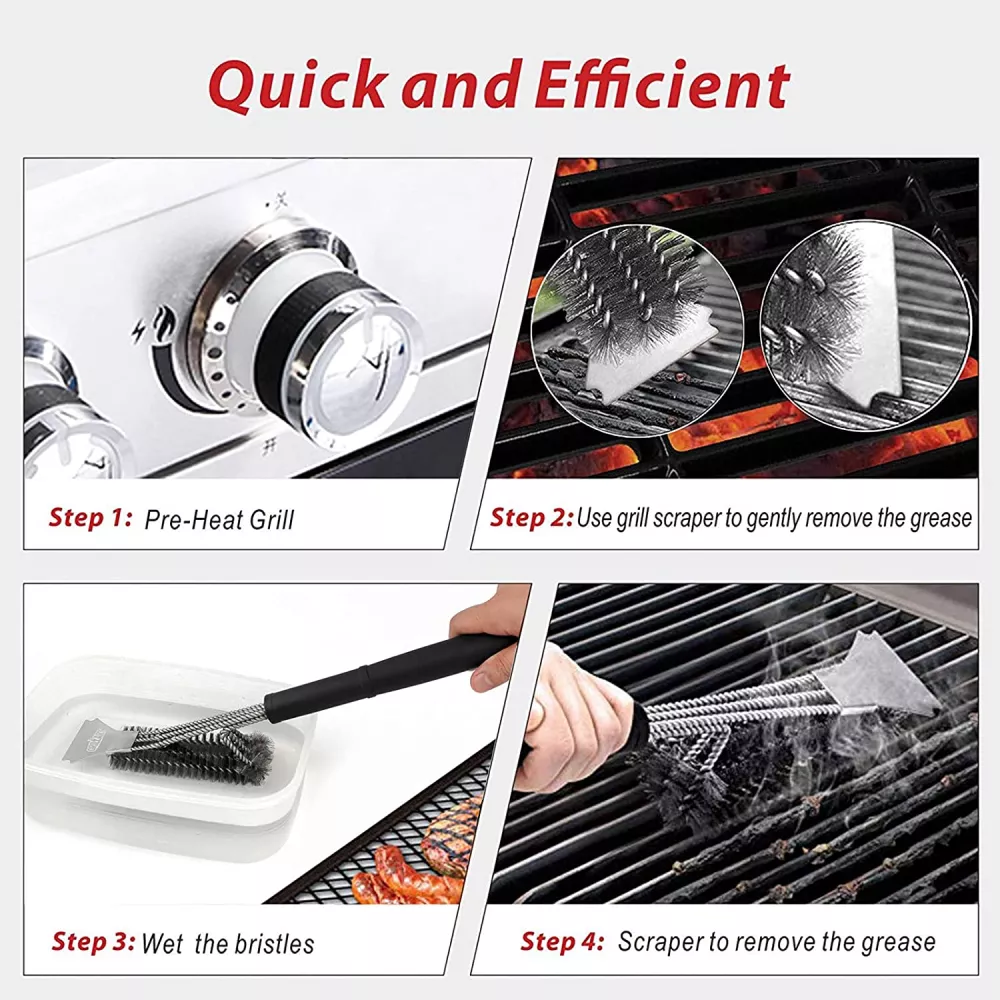 Grill Brush and Scraper Wire Bristle Brush For Cleaning BBQ Grill
