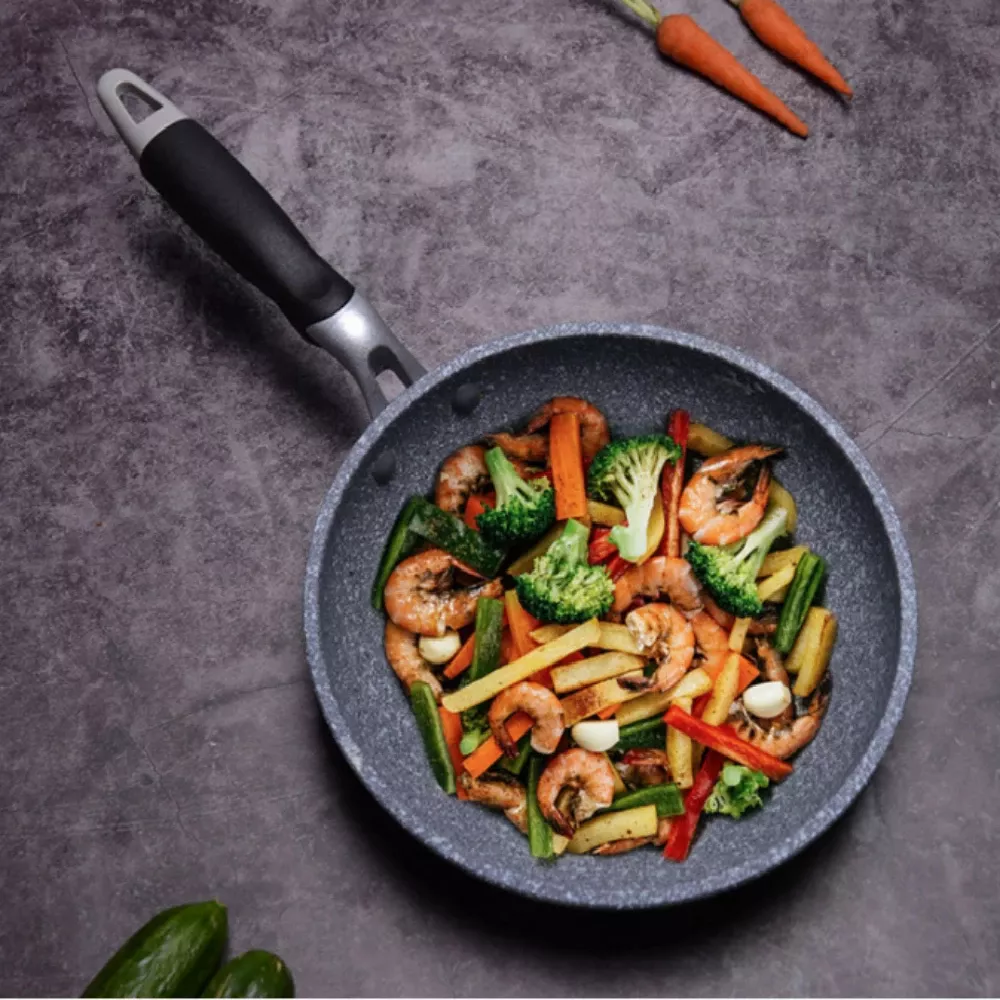 Marble Stone Non-stick Frying Pan with Heat Resistant Handle For Cooking and Frying Wok Pan 28cm